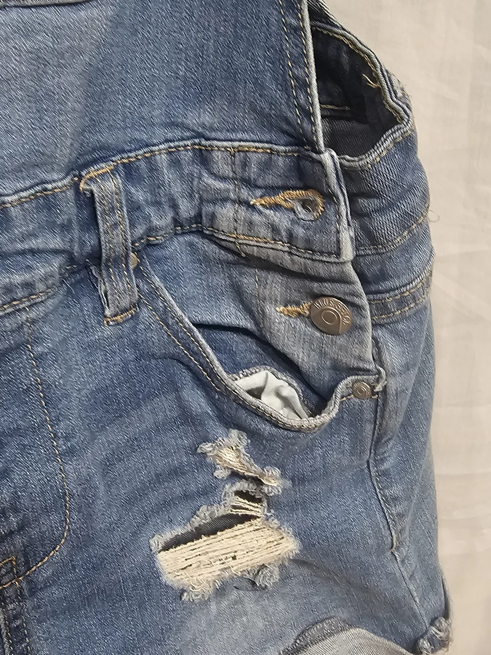 Blue Spice Light Blue Distressed Denim Short Overalls Bibs Size 5 Woman/juniors.
